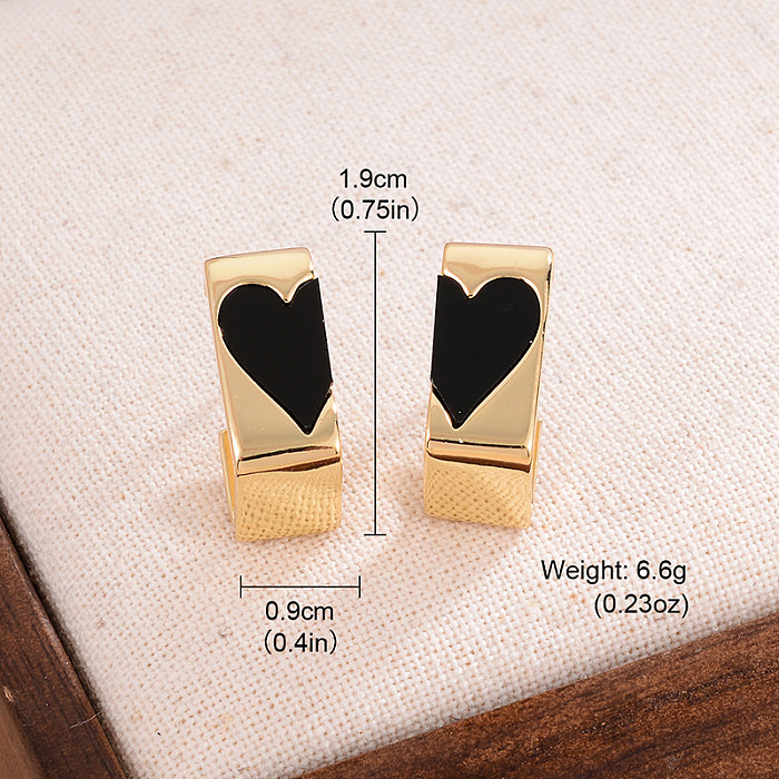 1 paire de clous d'oreilles en cuivre plaqué or 14 carats, Style Cool, en forme de cœur, Style IG
