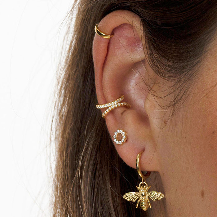 S925 Silver Needle Retro Bee Copper Earrings Personality Animal Ear Jewelry