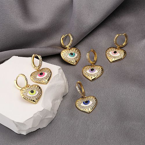 Bijoux pendentif cœur en Zircon micro-incrusté, yeux dégoulinants, boucles d'oreilles à motif cœur de pêche