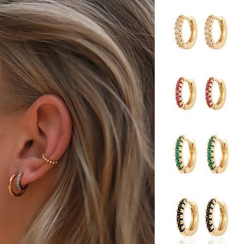 Boucles d'oreilles en cuivre de couleur unie pour femmes, Style Simple, incrusté de Zircon, boucles d'oreilles en cuivre