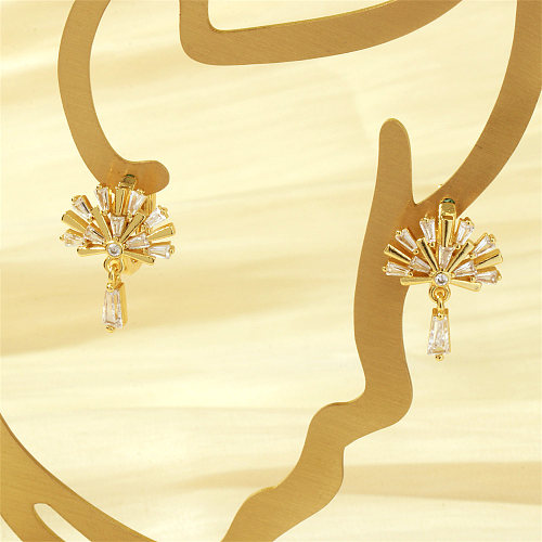 1 Pair Shiny Solid Color Plating Inlay Copper Zircon 18K Gold Plated Earrings