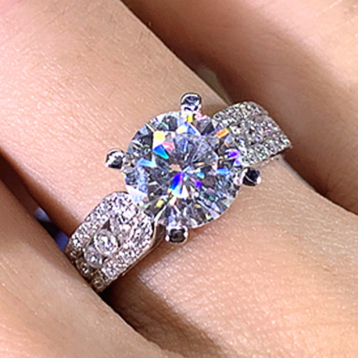 Fashion New Wedding Classic Four-claw Zircon Crystal Female Engagement Proposal Copper Ring Female