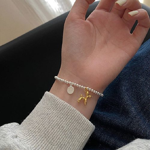 Fashion Cute Balloon Dog Elastic Rope English Alphabet Round Card Copper Bracelet