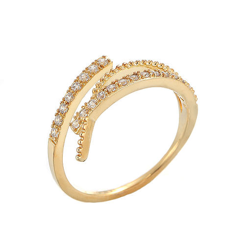 Simple Style Solid Color Copper Inlay Rhinestones Open Rings