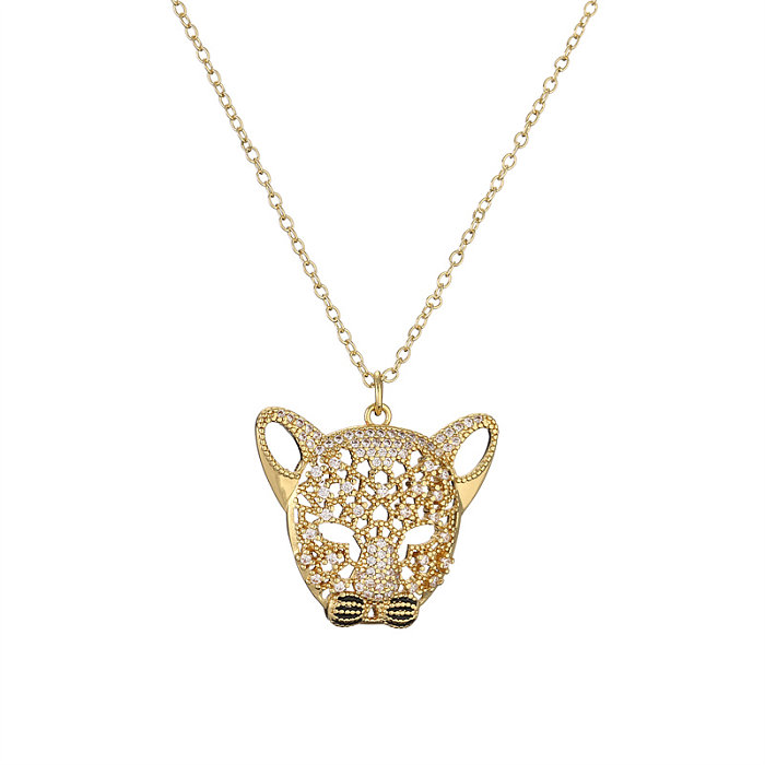 Colar com pingente banhado a ouro de zircônia estilo vintage tigre leopardo cobre esmaltado