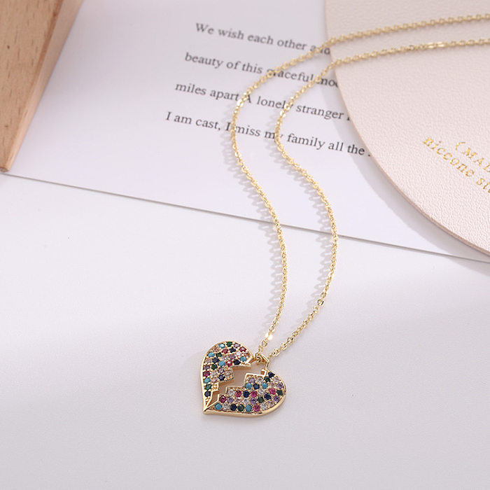 Europe And America Cross Border Girl Micro-Inlaid Color Heart-Shaped Zircon Key Pink Electroplated Real Gold Heart Shaped Love Pendant Necklace