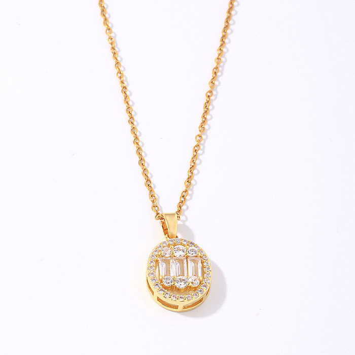 Casual estilo simples brilhante oval cobre chapeamento inlay zircão branco banhado a ouro pingente colar