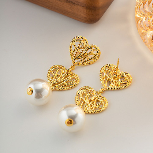 1 Pair Modern Style Heart Shape Plating Copper 18K Gold Plated Drop Earrings