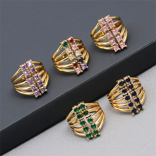 Luxurious Square Copper Plating Inlay Zircon Gold Plated Open Rings