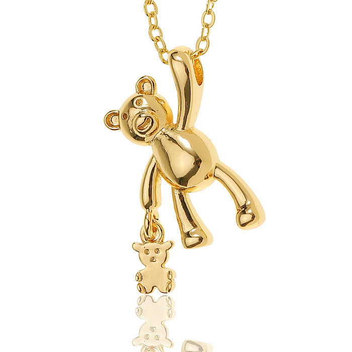 Simple Creative Heart Bear Pendant Copper Gold Plated Necklace