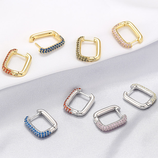 1 Piece Casual Elegant Simple Style Square Plating Inlay Copper Zircon 18K Gold Plated Earrings