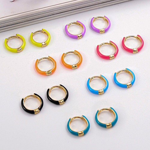 1 Pair Casual Simple Style Round Enamel Plating Copper 18K Gold Plated Earrings