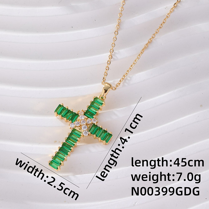 Hip-Hop Luxurious Cool Style Cross Copper Zircon Pendant Necklace In Bulk