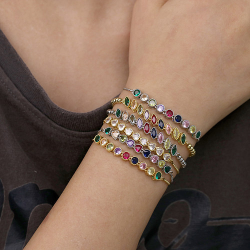Bracelets en cuivre en forme de cœur avec gouttelettes d'eau carrées à la mode, plaqué Zircon, Bracelets en cuivre