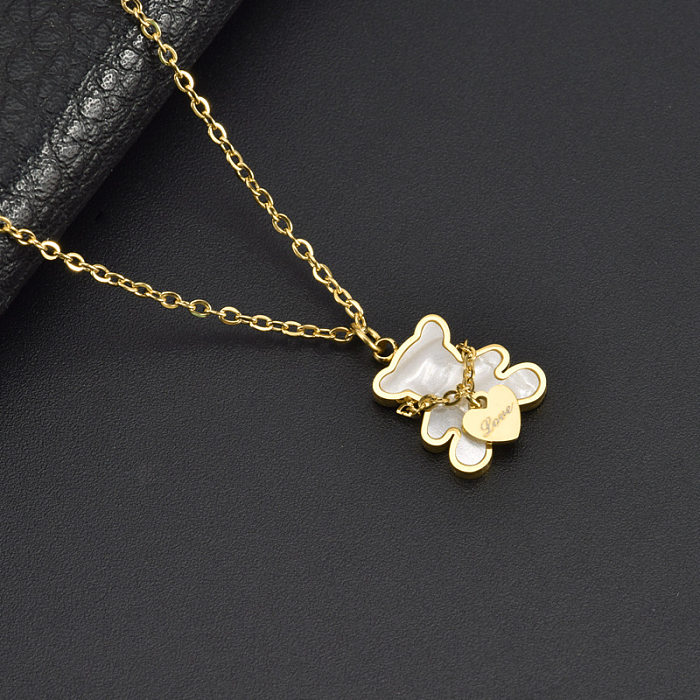 Fashion Flower Stainless Steel Titanium Steel Inlay Shell Zircon Earrings Necklace