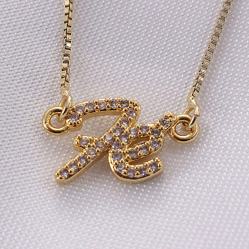 Collier pendentif en Zircon plaqué or et cuivre avec lettres de Style Simple à la mode en vrac