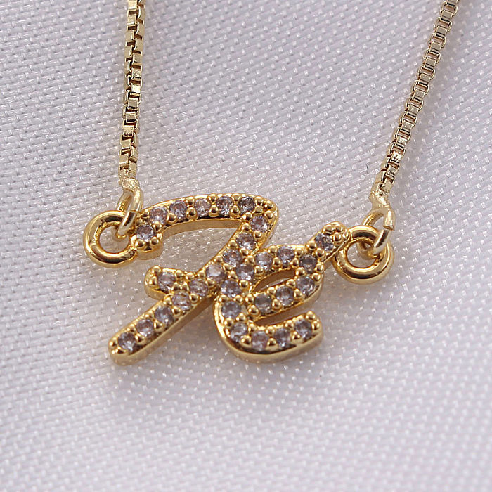 Fashion Simple Style Letter Copper Gold Plated Zircon Pendant Necklace In Bulk