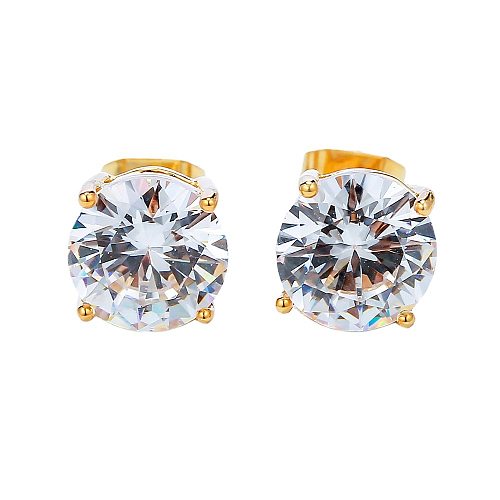 Simple Four-claw Round Zircon Copper Gold-plated Stud Earrings