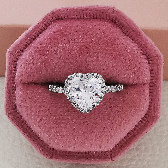 Fashion Heart Shape Copper Plating Inlay Zircon Rings 1 Piece