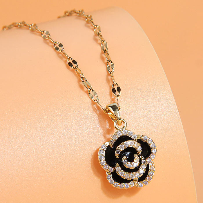 Elegant Modern Style Devil'S Eye Flower Copper Zircon Pendant Necklace In Bulk
