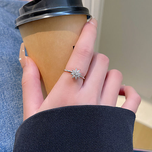 Simple Style Flower Copper Plating Inlay Zircon Open Rings