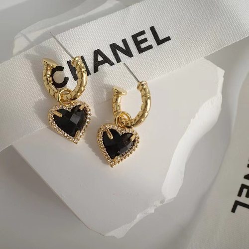 Fashion Heart Shape Copper Drop Earrings Plating Inlay Artificial Gemstones Copper Earrings