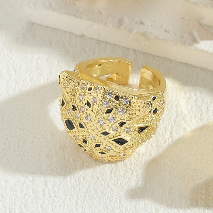 Elegante offene Ringe mit Leoparden-Kupferbeschichtung und Zirkoneinlage, 14 Karat vergoldet