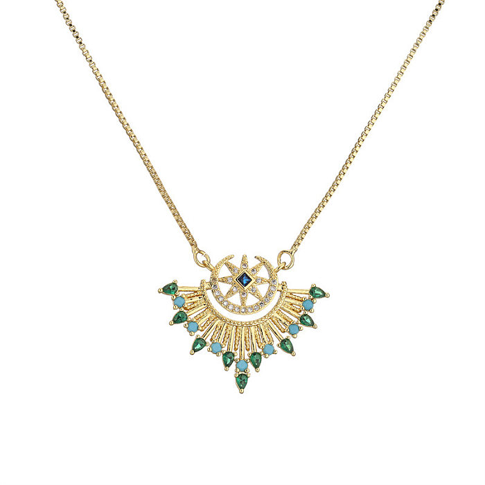 Vintage Style Color Block Heart Shape Copper Plating Inlay Zircon Pendant Necklace
