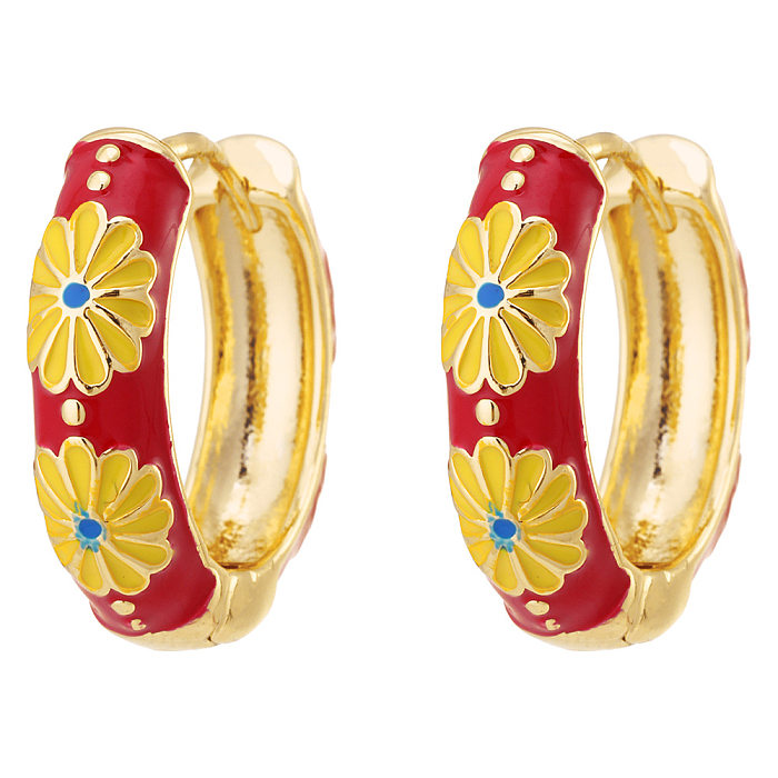 1 Pair Fashion Flower Copper Enamel Earrings