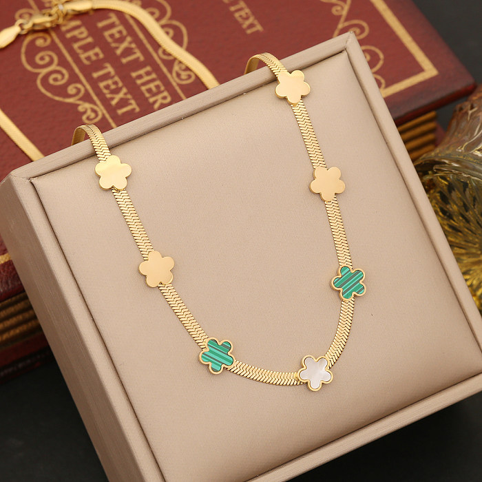 Simple Style Commute Flower Stainless Steel Plating Earrings Necklace