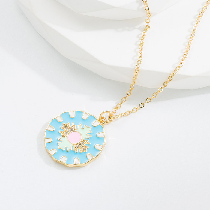 Fashion Snowflake Copper Enamel Gold Plated Zircon Pendant Necklace 1 Piece