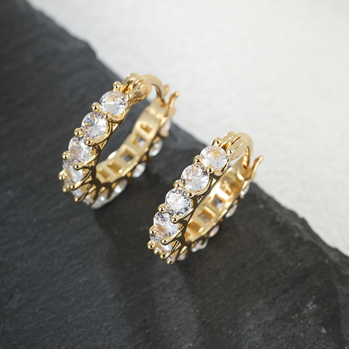 Boucles d'oreilles créoles en Zircon plaqué or 1 carats, 18 paire, cercle brillant, incrustation de cuivre, Style INS