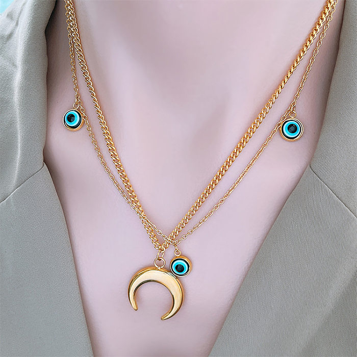 Classic Style Devil'S Eye Moon Titanium Steel Plating Women'S Bracelets Earrings Necklace