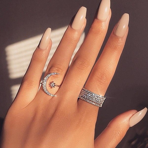 Fashion Star Moon Copper Plating Inlay Zircon Open Ring 1 Piece