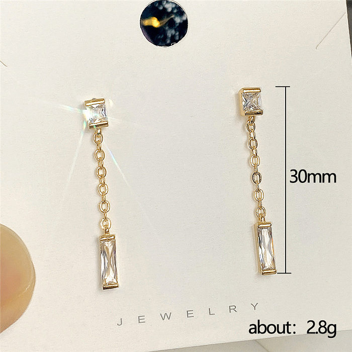 New Fashion OL Tassel Chain Zircon Copper Earrings Female