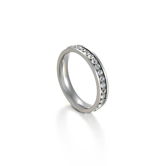 Simple Single Row Diamond Stainless Steel Ring