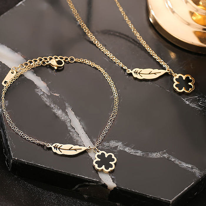Fashion Four Leaf Clover Titanium Steel Bracelets Necklace 1 Piece