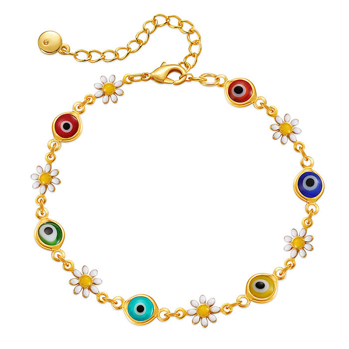 Elegante Eye Daisy Kupfer-Email-Beschichtung, 18 Karat vergoldete Armbänder