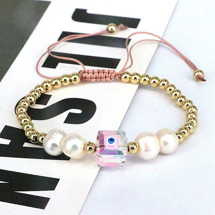 Mode Oeil du Diable Cuivre Perlé Plaqué Or Cristal Artificiel Perles Artificielles Bracelets 1 Pièce