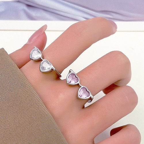 Simple Style Heart Shape Copper Inlay Zircon Open Rings