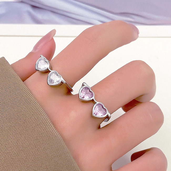 Anéis abertos de zircão com embutimento de cobre em formato de coração de estilo simples