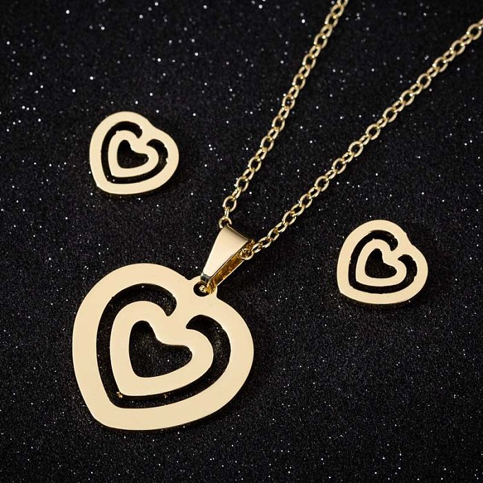 Ensemble de bijoux plaqués en acier inoxydable en forme de cœur à la mode, 2 pièces