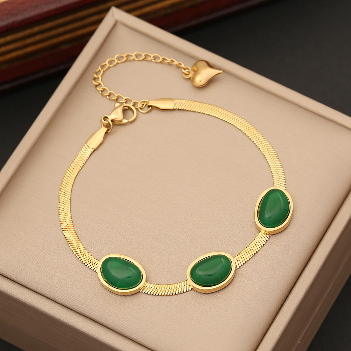 Classical Oval Stainless Steel Plating Inlay Artificial Gemstones Bracelets Earrings Necklace