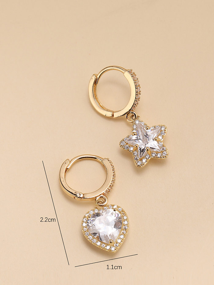 1 Pair Simple Style Star Heart Shape Plating Inlay Copper Zircon Drop Earrings