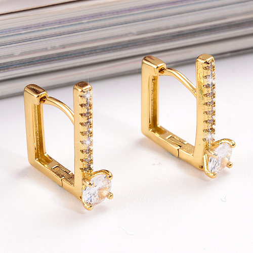 1 Pair Casual Simple Style Square Plating Inlay Copper Zircon 18K Gold Plated Earrings