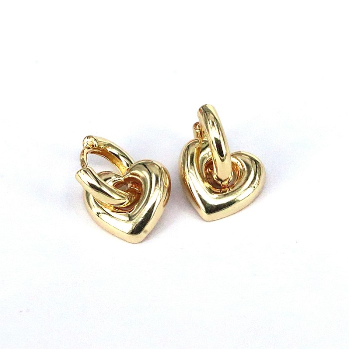 1 Pair Vintage Style Simple Style Heart Shape Plating Inlay Copper Zircon Gold Plated Earrings