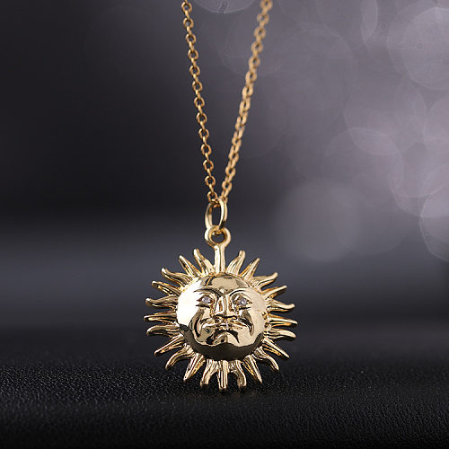 Artistic Sun Copper Inlay Artificial Diamond Pendant Necklace