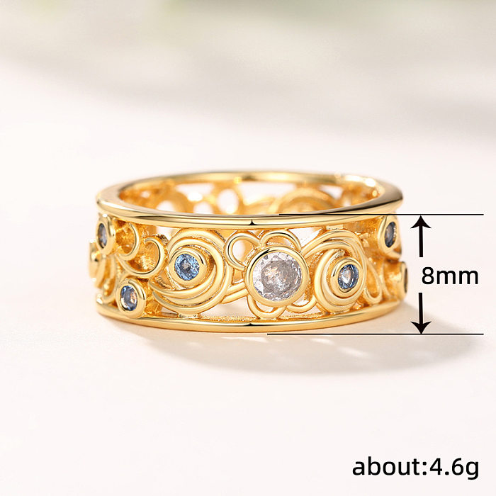 Anéis de strass embutidos com revestimento de cobre geométrico estilo vintage