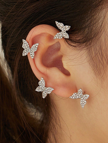 Boucles d'oreilles en cuivre et Zircon, 1 pièce, Style Simple, incrustation de papillon