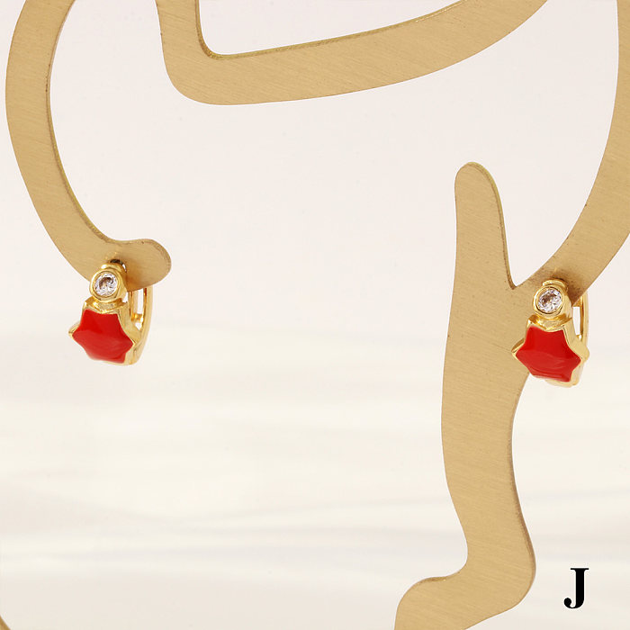 1 paire de boucles d'oreilles plaquées or 18 carats, Style Simple, étoile, lune, incrustation de cuivre et Zircon